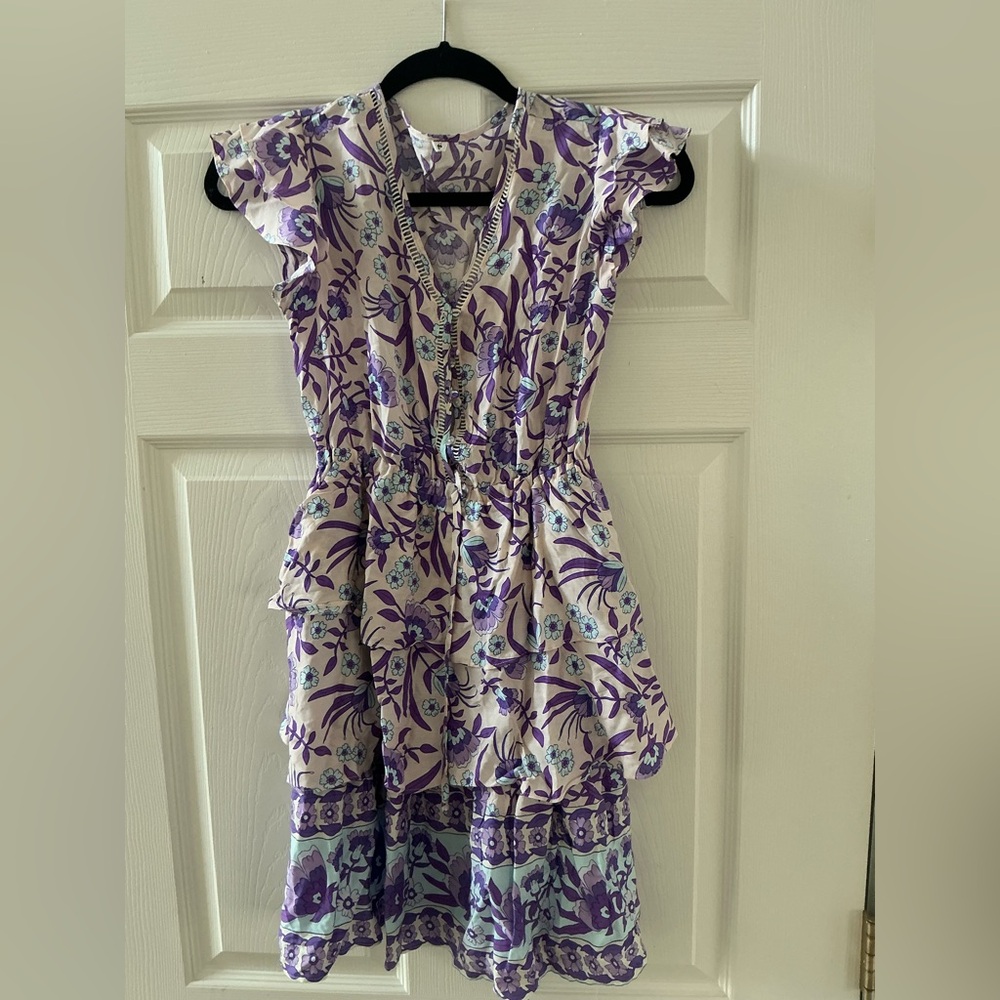 Source Unknown Purple and Cream Floral Midi Dress